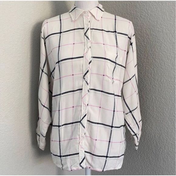 Two by Vince Camuto Oversized Plaid Button Size XS - Picture 2 of 10